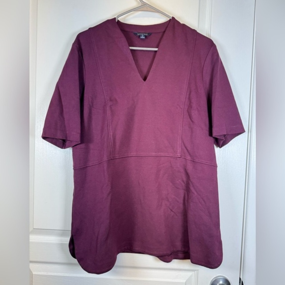 Lands' End Maroon V-Neck Blouse Rounded Hem Size XL/18 EUC #5812